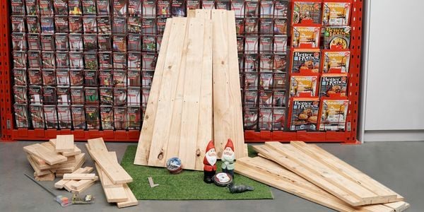 Pile of timber pallet pieces.
