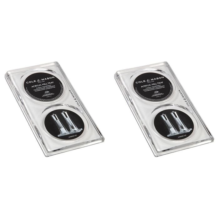 2PK Cole & Mason Acrylic Salt & Pepper Mill Tray Storage Clear