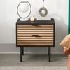 Black Wooden Bedside Table with Slatted Drawers