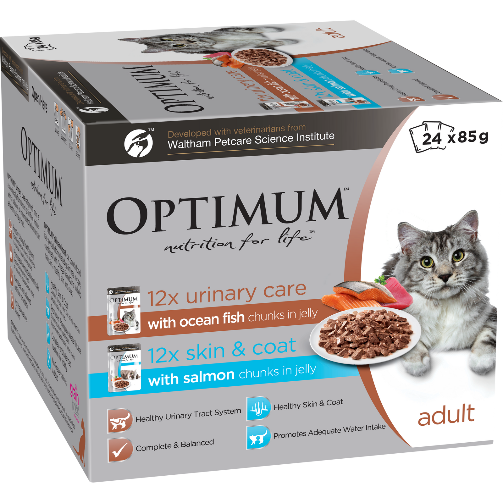 Optimum Skin & Coat Adult Salmon Chunks in Jelly Wet Cat Food - 85g
