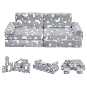 ADVWIN 10pcs Kids Modular Sofa Convertible Play Couch Children Sectional Sofa Floor Cushion Grey