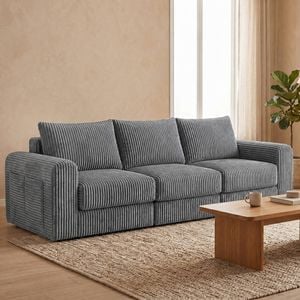 Advwin 235cm 3 Seater Sofa Modular Corduroy Floor Sofa Bed Boneless Cloud Couch No Assembly Grey