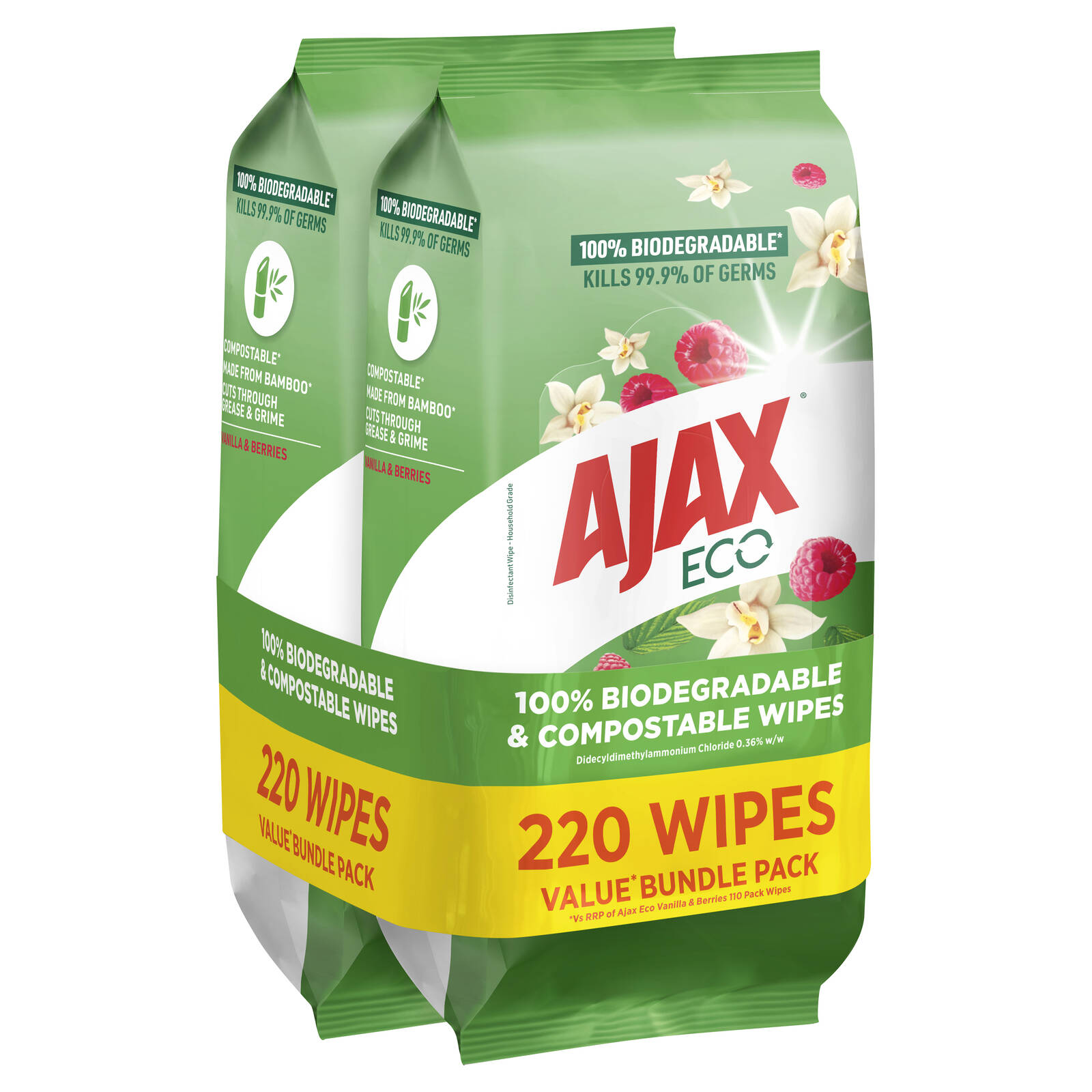Ajax Eco Vanilla & Berries Antibacterial Disinfectant Surface Cleaning Wipes product image