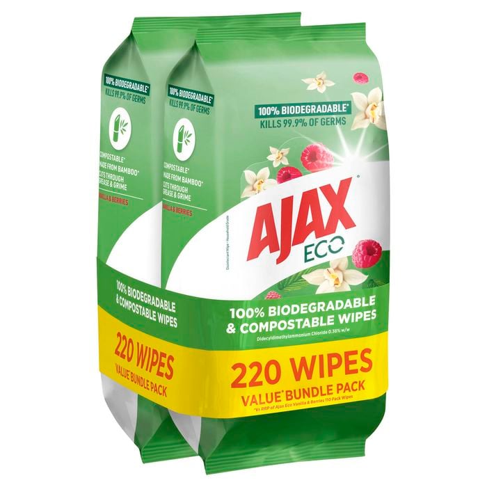 Ajax Eco Vanilla & Berries Antibacterial Disinfectant Surface Cleaning Wipes
