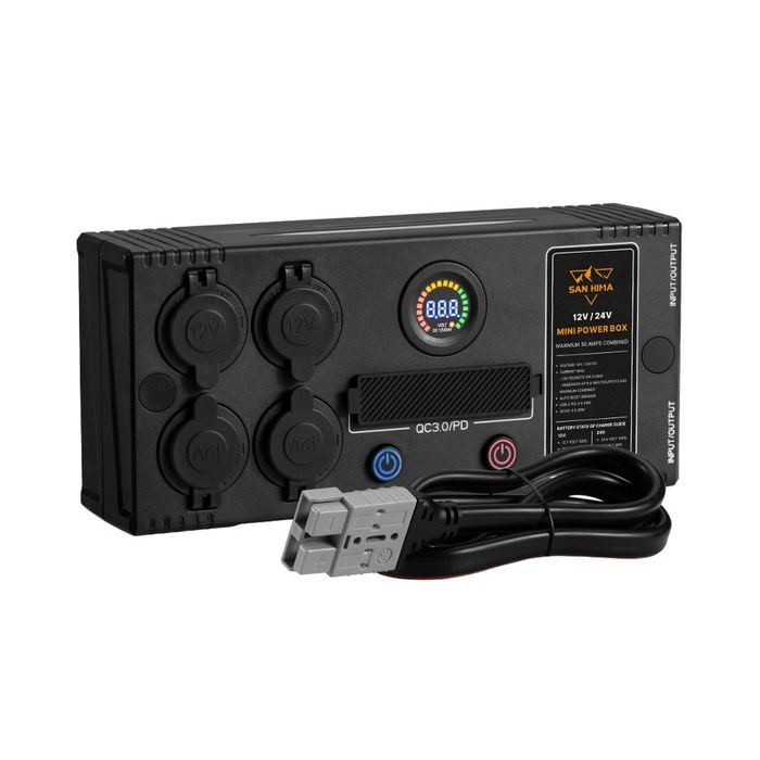 San Hima 12v/24v Portable Mini Power Box Control Hub Qc 3.0 Ports W/ Led Light