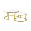 FORET Set of 2 Modern Marble-Look Nesting Coffee Tables Gold Metal Frame