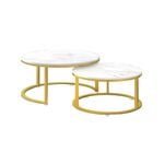 FORET Set of 2 Modern Marble-Look Nesting Coffee Tables Gold Metal Frame