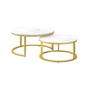 FORET Set of 2 Modern Marble-Look Nesting Coffee Tables Gold Metal Frame