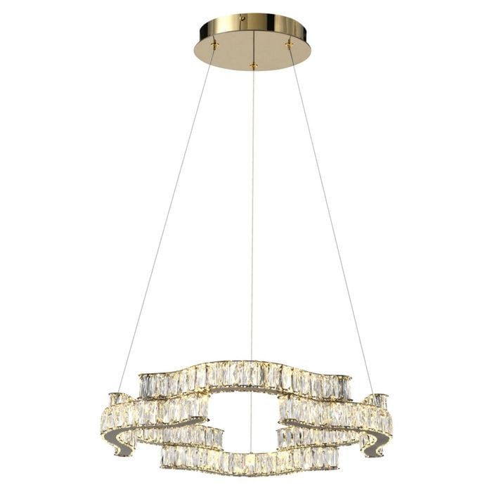 Telbix Jura Modern Pendant Hanging Lamp Light Crystal Stainless Steel Gold Gloss