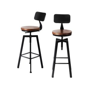 Levede 2x Wooden Vintage Industrial Bar Stools with Back Black