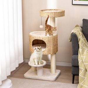 Costway Sisal Scratching Posts Cat Tree Modern Cat Tower w/Top Perch - White