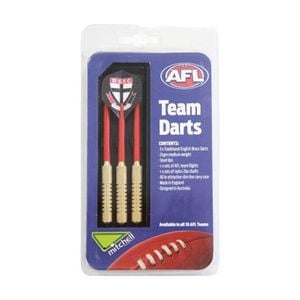 3pc AFL Brass Darts St Kilda Saints Team Design Flights & Shafts In Case