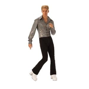 Disco Boogie Man Halloween Costume Adult Official Rubies 70s Outfit with Metallic Shirt, Extra Large