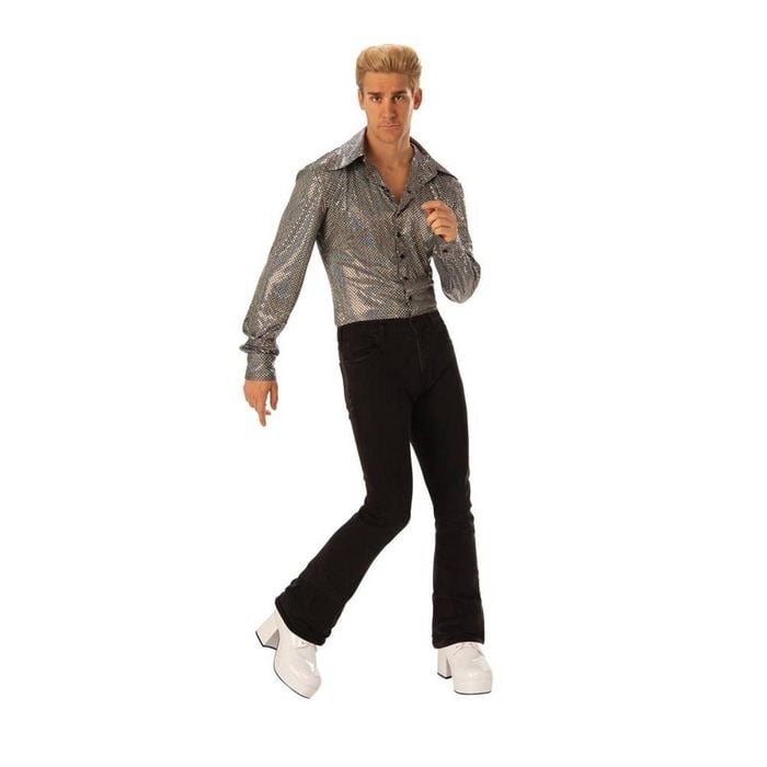 Disco Boogie Man Halloween Costume Adult Official Rubies 70s Outfit with Metallic Shirt, Extra Large