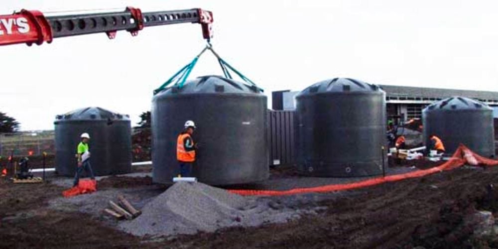Array of large Melro water tanks for high volume water storage