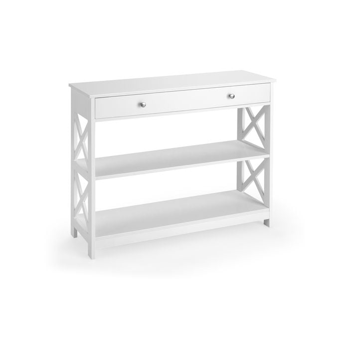 Costway 3-tier Wood Console Table Hallway Display Desk W/drawer & Open Shelf White