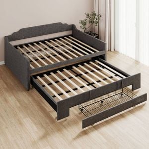 Familand Queen Daybed Trundle Bed Storage Drawer in Grey
