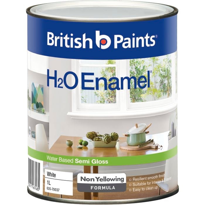 British Paints White Semi Gloss H2O Enamel Paint - 1L