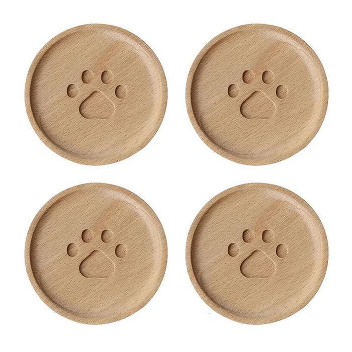 Anygleam Natural Wood 4-Pc Coaster Set Kitchen Accessories
