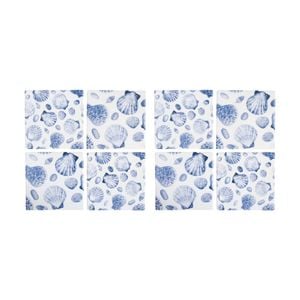 2x 4pc Lvd Glossy Square Ceramic Blue Shells Coaster Set Tableware 10x10cm