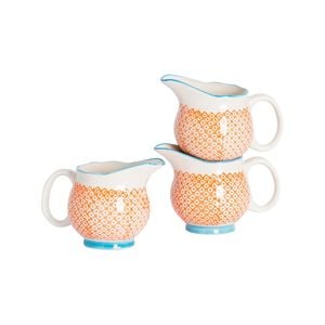 Nicola Spring 6 Piece Hand Printed Milk Jugs Set - Ceramic Porcelain Tea Coffee Cappuccino Pitchers - 300ml