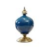 Soga 38.50cm Ceramic Oval Flower Vase With Gold Metal Base Dark Blue