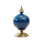 Soga 38.50cm Ceramic Oval Flower Vase With Gold Metal Base Dark Blue