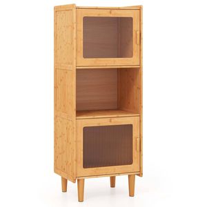 Costway 3-Tier Bamboo Cabinet Storage Organizer Corner Bookcase Sideboard