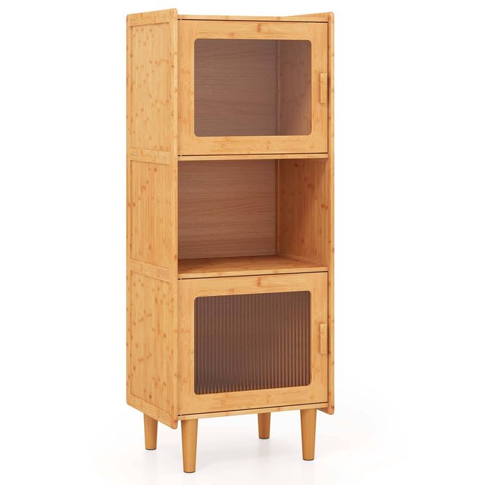 Costway 3-Tier Bamboo Cabinet Storage Organizer Corner Bookcase Sideboard
