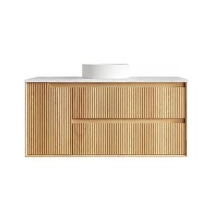 Attica 1200mm English Oak Baia Fluted Vanity With Carrara Stone Top 