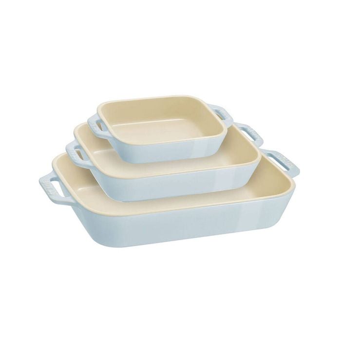 3pc Staub Ceramic Non-stick Oven Dish Rectangular Baking Dishes Set Blue