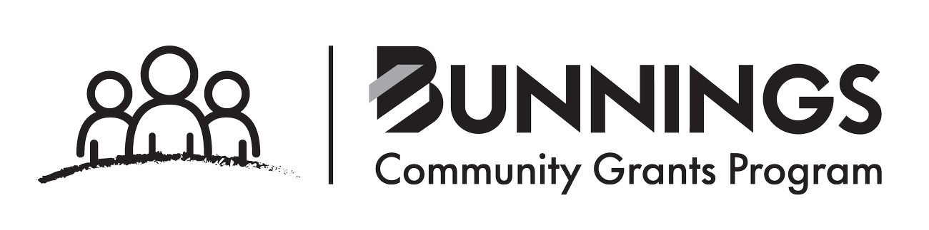 Bunnings Community Grants Program logo featuring a community icon beside the Bunnings branding on a transparent background.