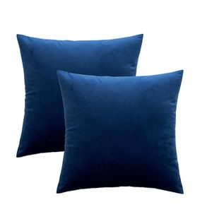 Catzon 2 Pcs Square Throw Pillow Covers Solid Soft Velvet for Spring Sofa-Navy Blue