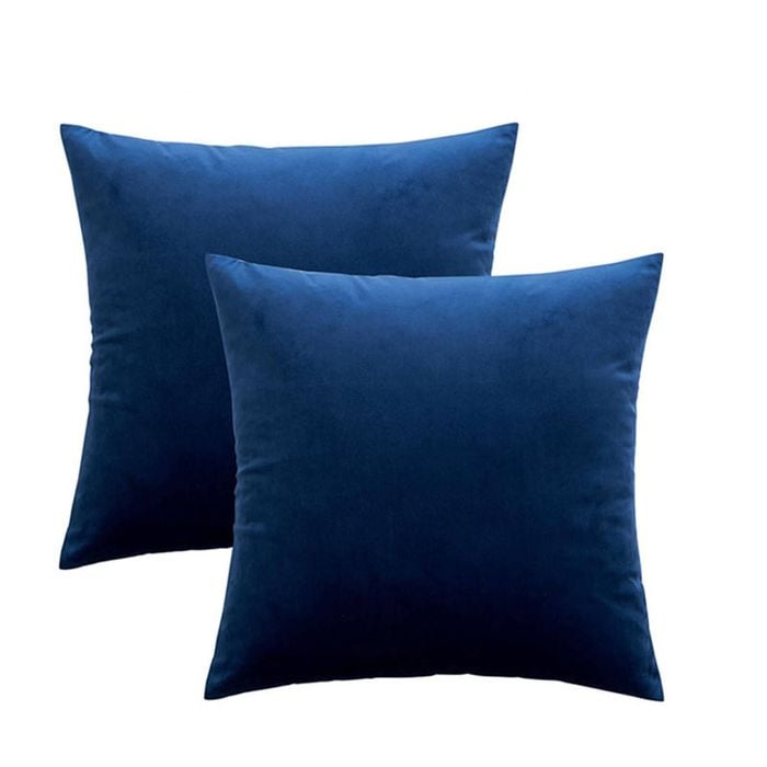 Catzon 2 Pcs Square Throw Pillow Covers Solid Soft Velvet for Spring Sofa-Navy Blue