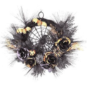 Lifebay Halloween Wreath Spider Web Pumpkin Flowers Front Door