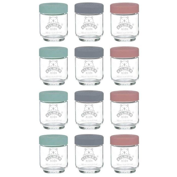 Kilner Kids 12pc Glass Jar Canister Baby Food Storage Set W/ Lid 190ml
