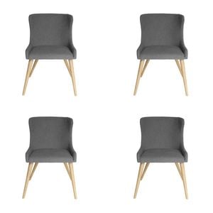 Sk Designer Living | Pack Of 4 | Osaka Dining Chair | Natural Legs - Grey Fabric
