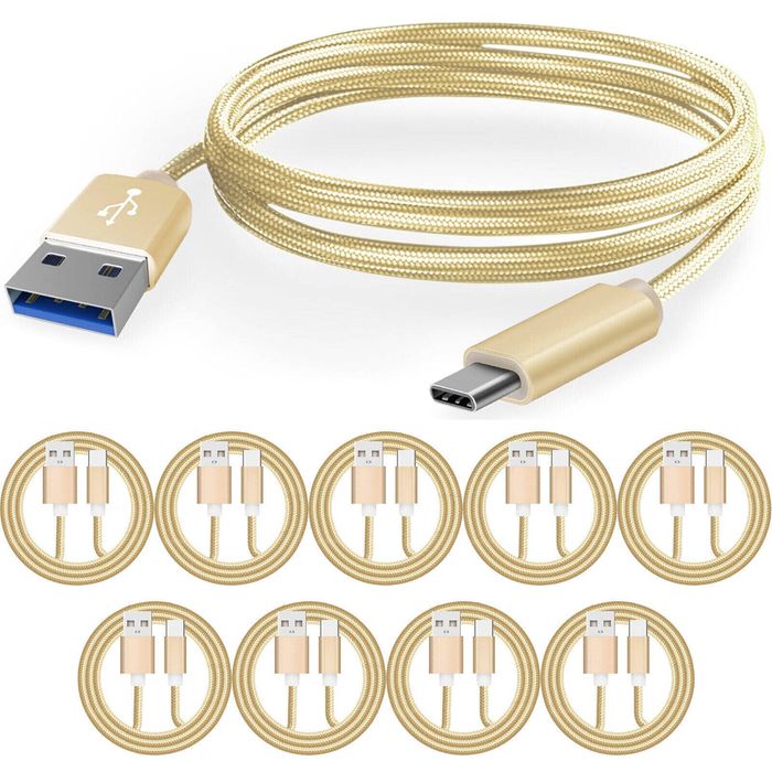 PriceDumb 10 Pack 1m Data Transfer Charger Charging USB Type C Cable Cord Bulk Braided Gold Nylon
