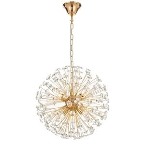 Telbix Lerida Modern Pendant Hanging Lamp Light Metal Crystal Gold Clear Gloss