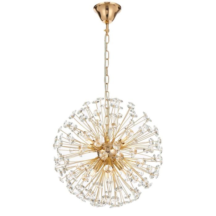 Telbix Lerida Modern Pendant Hanging Lamp Light Metal Crystal Gold Clear Gloss