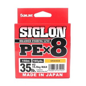 Sunline siglon pe x8 orange colour 150m braid fishing line 35lb