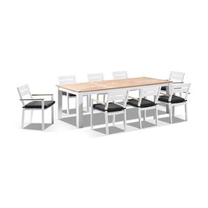 Outdoor Balmoral 2.5M Teak Top Aluminium Table With 8 Capri Dining Chairs