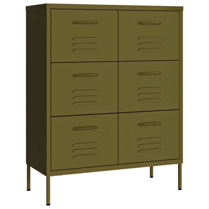 vidaXL Drawer Cabinet Olive Green Steel Sideboard Cupboard Display Cabinet