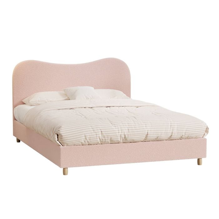 Oikiture Bed Frame Queen Boucle Pink