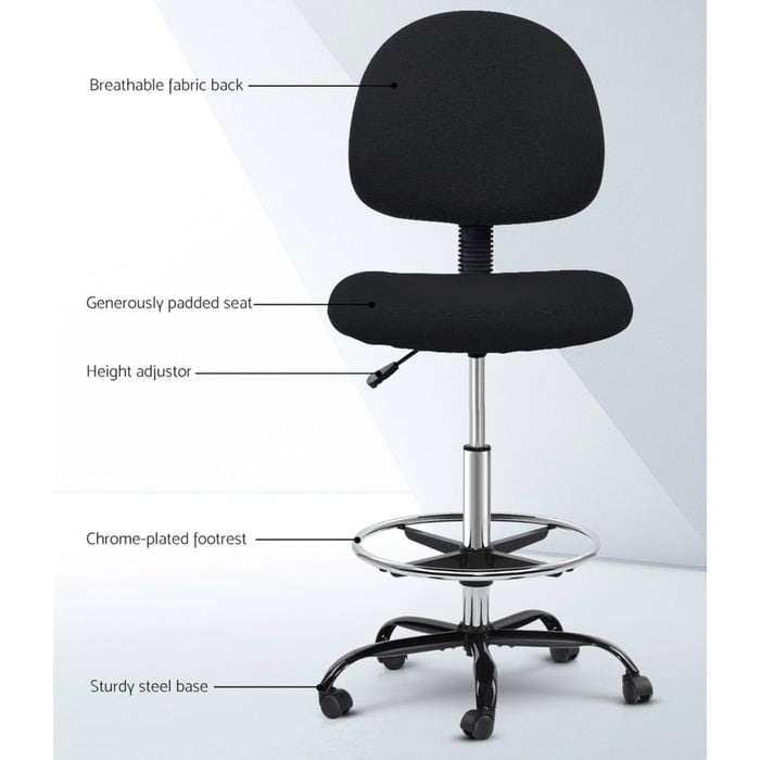 Artiss Office Chair Drafting Stool Fabric Chairs Black Bunnings