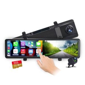 Elinz 11.26" Clip On Rear View Mirror Carplay & Android 4K + 1080P Dual Dash Cam WiFi ADAS 32GB U3 Card
