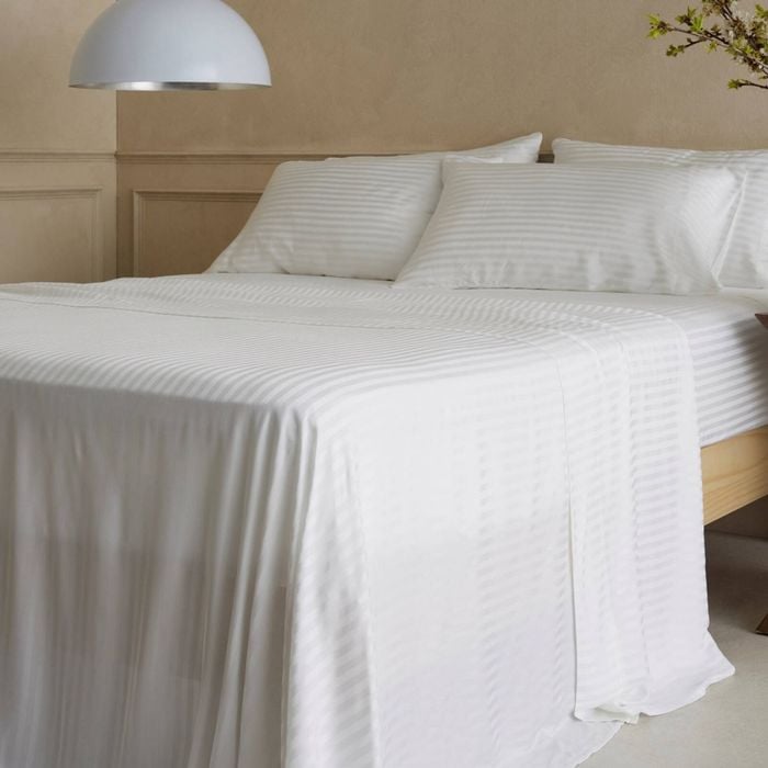 Bedding Co. Organic Bamboo Sheet Set 350TC Durable White Stripe Queen
