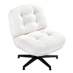 Advwin Armless Office Chair Teddy Fleece Ergonomic Cross Legged Chair Swivel Vanity Chair White