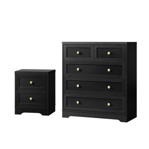 Oikiture 5 Chest of Drawers and Bedside Tables Hamptons Black
