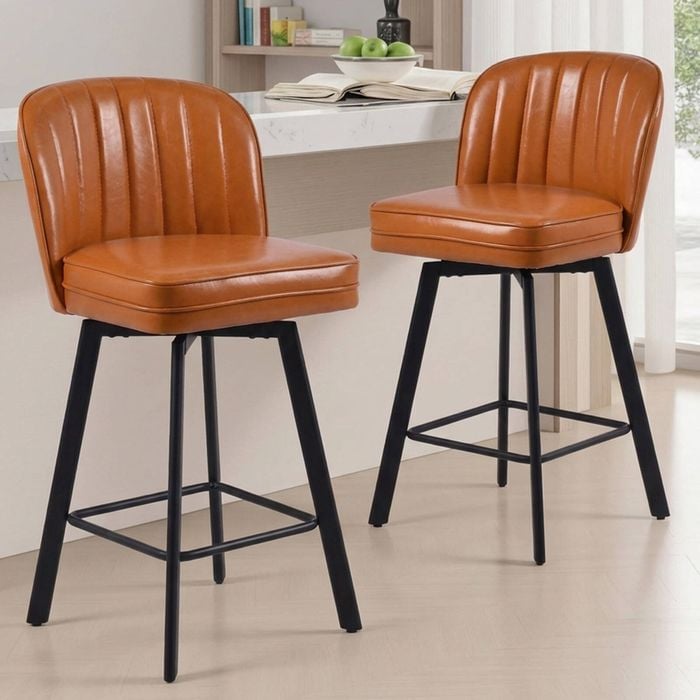 Advwin Bar Stools Set of 2 PU Swivel Kitchen Stools Counter Stools Brown